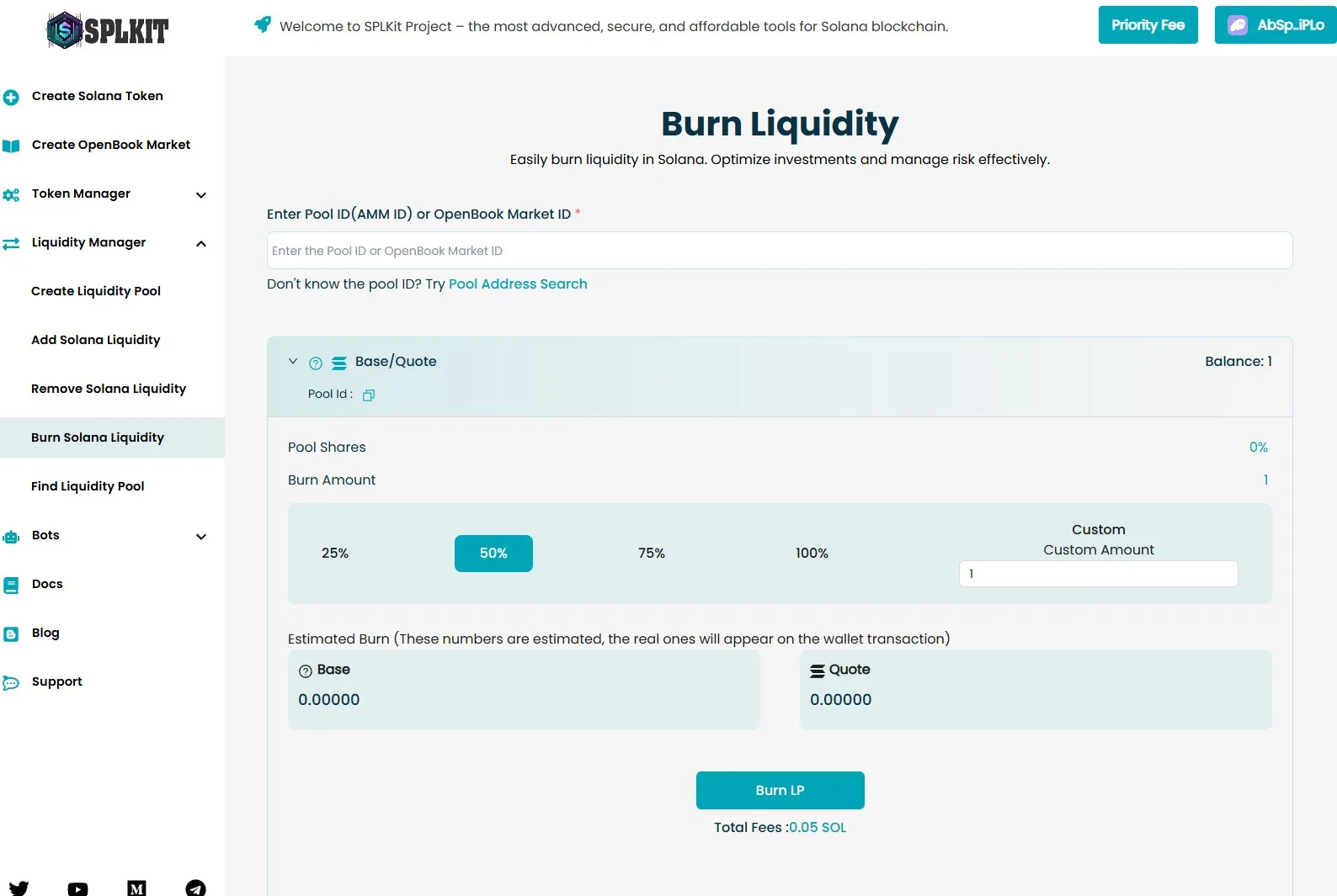 burn solana liquidityr