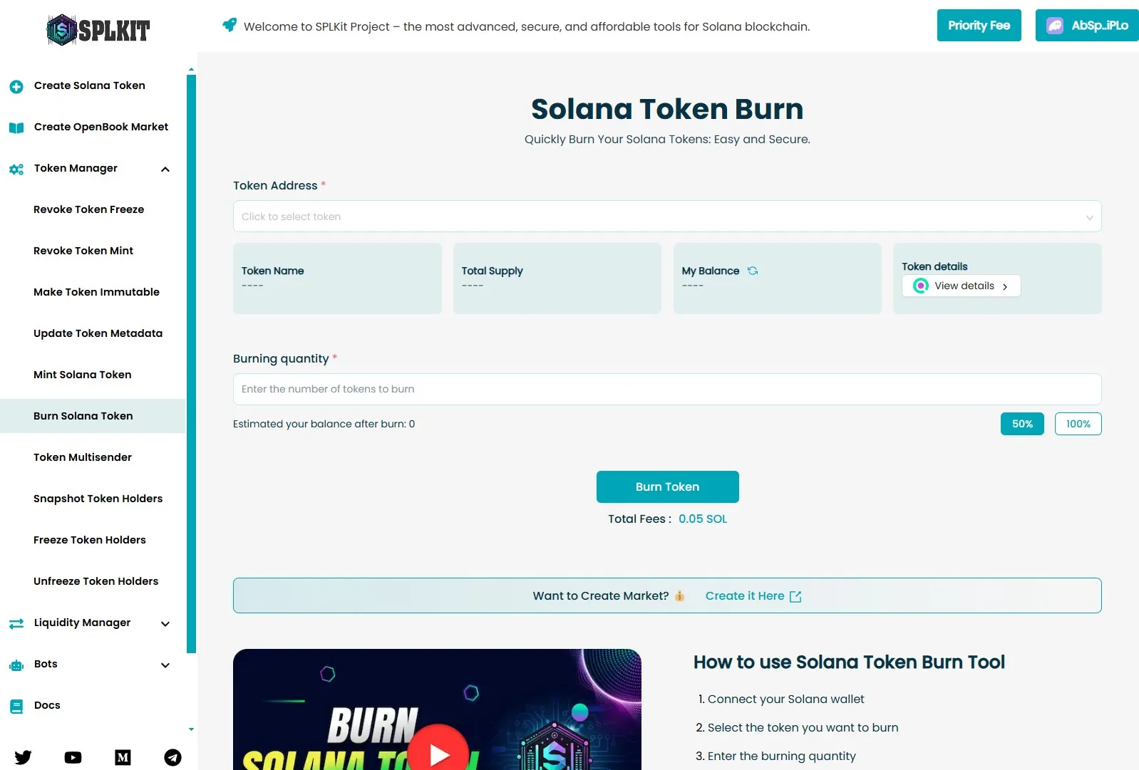 burn solana token