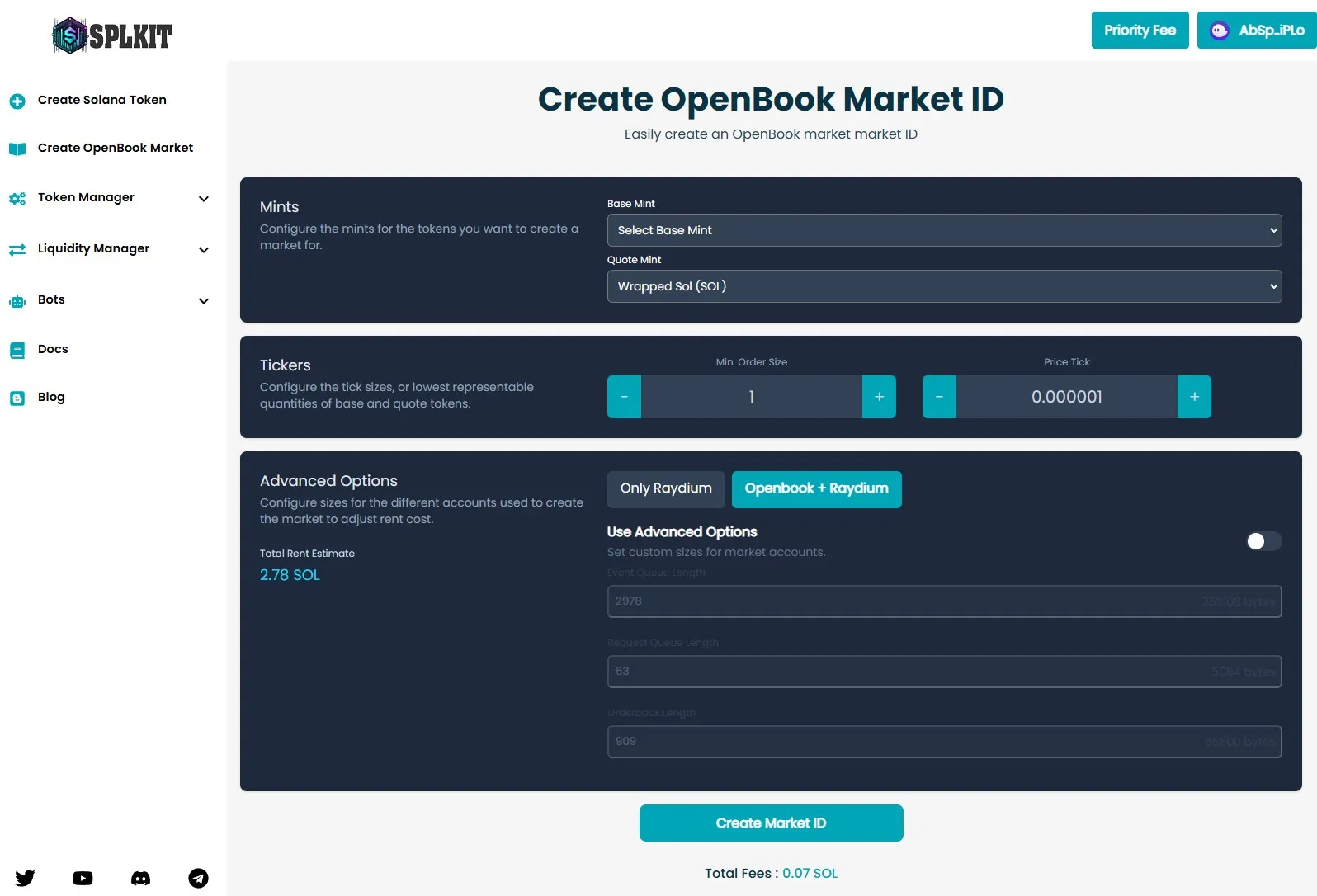 create openbook marketid