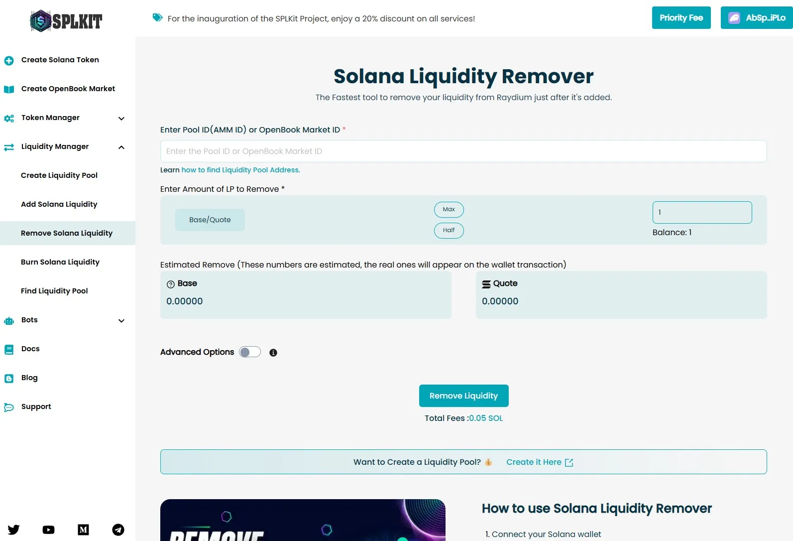 solana liquidity remover