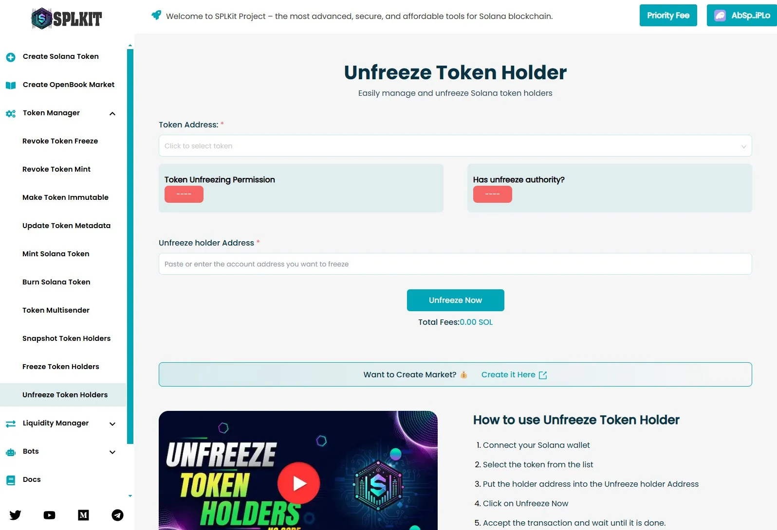 unfreeze token holders